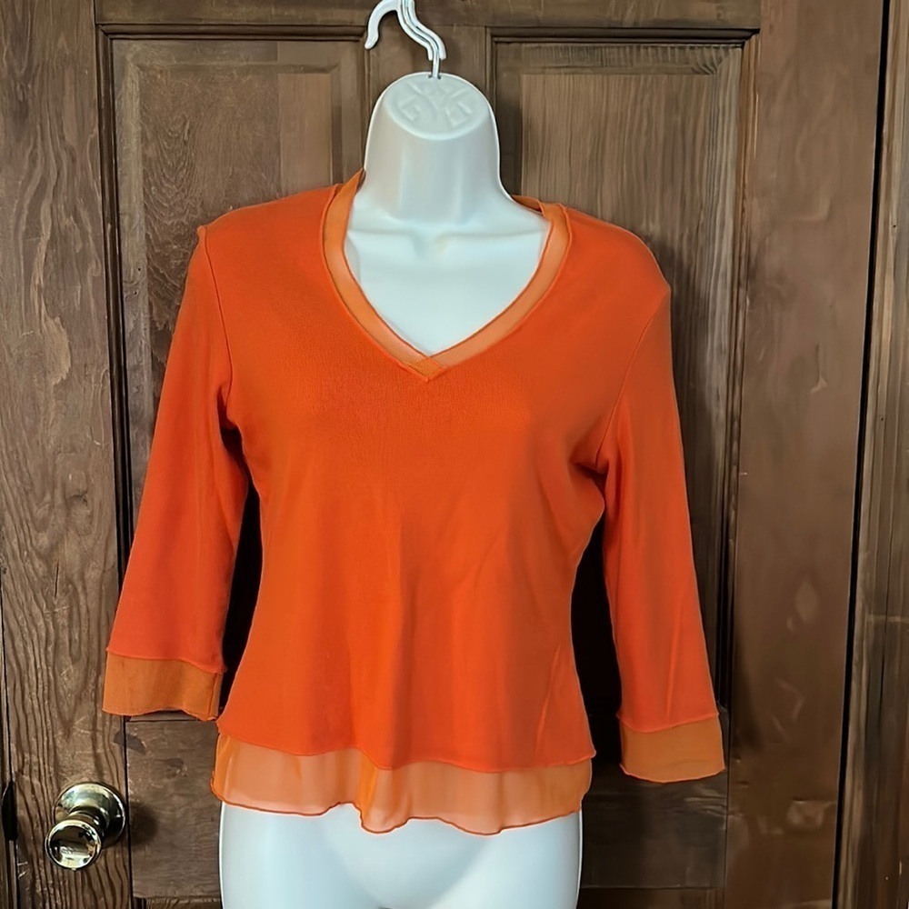 Express Jeans Women’s Orange Shirt With Mesh Trim Size Medium